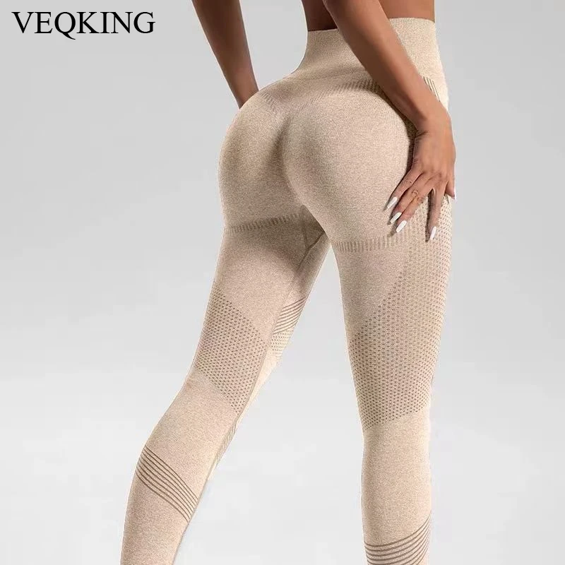 

VEQKING Sexy Lines Women Yoga Pants High Waist Sports Leggings Seamless Quick Drying Gym Fitness Tights Elastic Workout Leggings