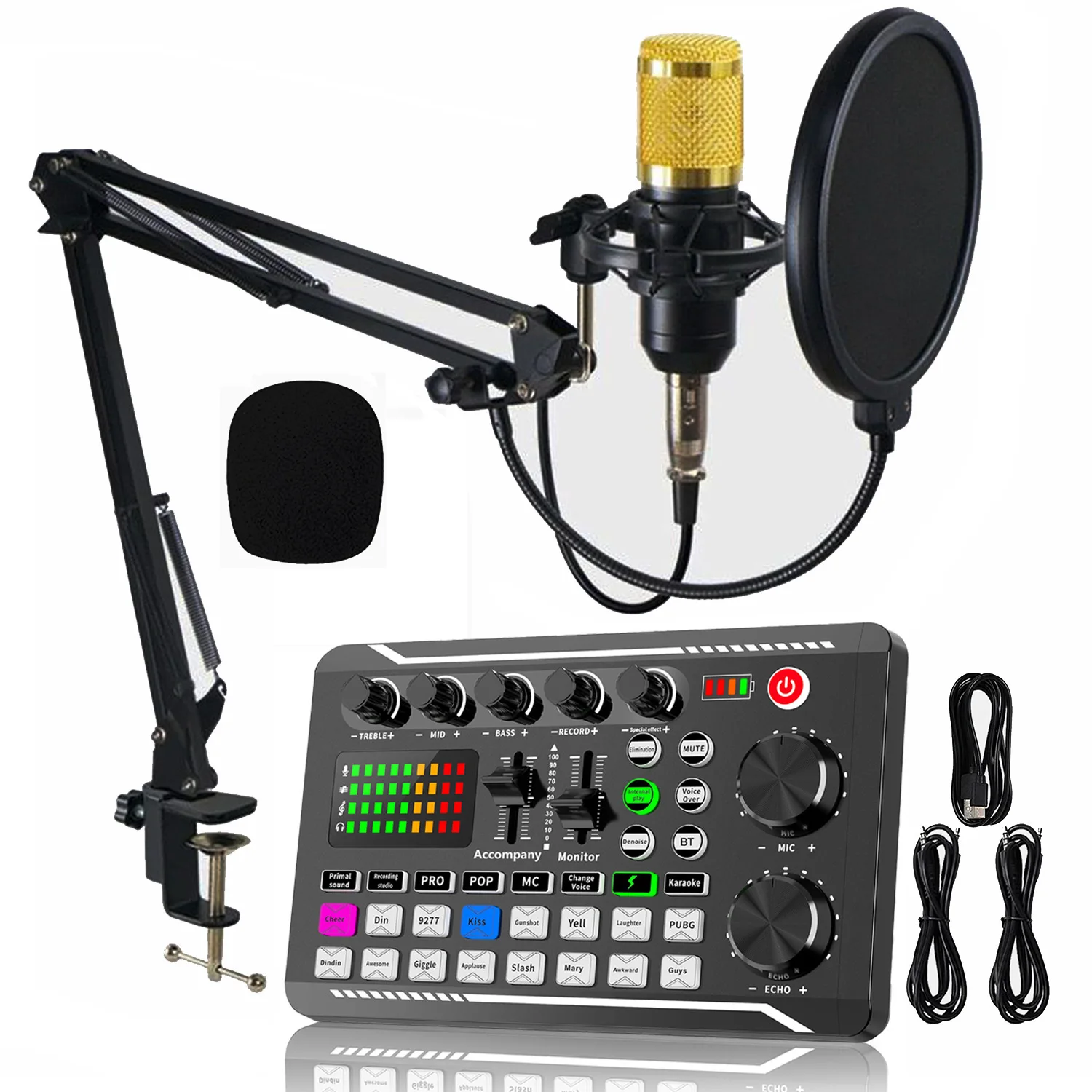 

English sound card bm800 microphone microphone set, mobile phone sound card live podcast F998MAX full set