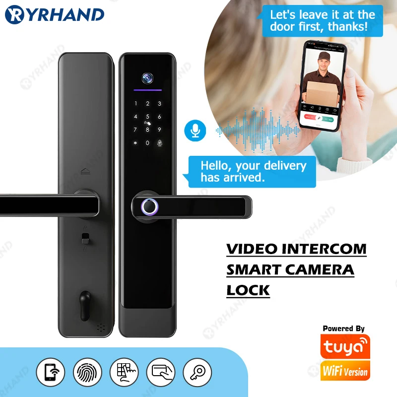 YRHAND-Serrure de porte intelligente étanche Tuya pour la maison, interphone vidéo WiFi, déverrouillage à distance, biométrie électronique numérique