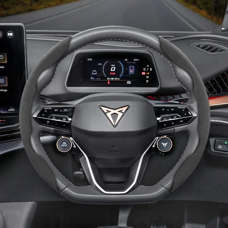 Suitable for Cupra Anti-Slip Buckle Segmented Suede Steering Wheel Cover for Models Such as Formentor, Leon Sportstourer,