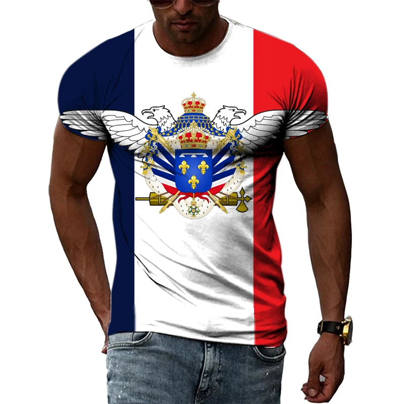 French Flag Figure Landscape Summer Vintage New 3D Printed Street Fashion Hip Hop Men And Women Short Sleeve Round Neck T-shirt