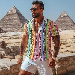 Camisa com estampa leopardo masculina, camisa extragrande, lapela, manga curta, 3D, ao ar livre, férias, verão, 5XL, 2024, estampa leopardo