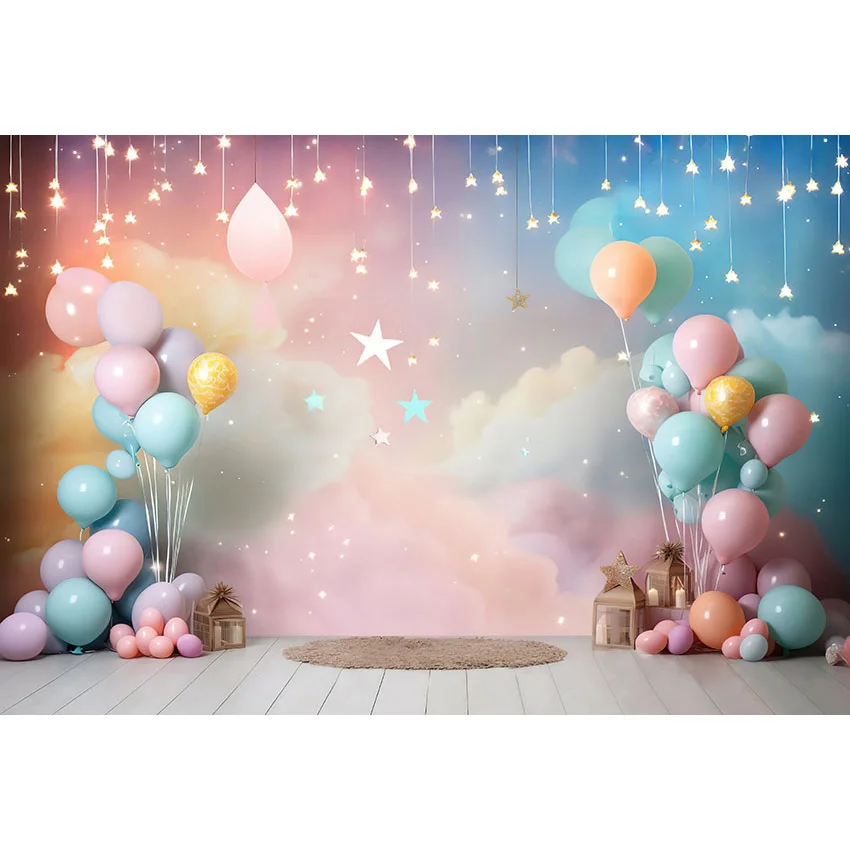 Mehofond Baby Shower Backdrop Pink Sky Colorful Clouds Balloons Girl Cake Smash Party Decor Photography Background Photo Studio