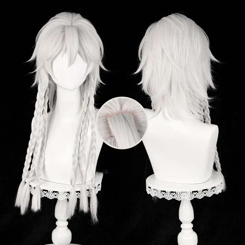 Identity V Ithaqua Cosplay Wig Night Watch 45cm Pre Braided Silver White Hair Anime Heat Resistant Synthetic Halloween Role Play