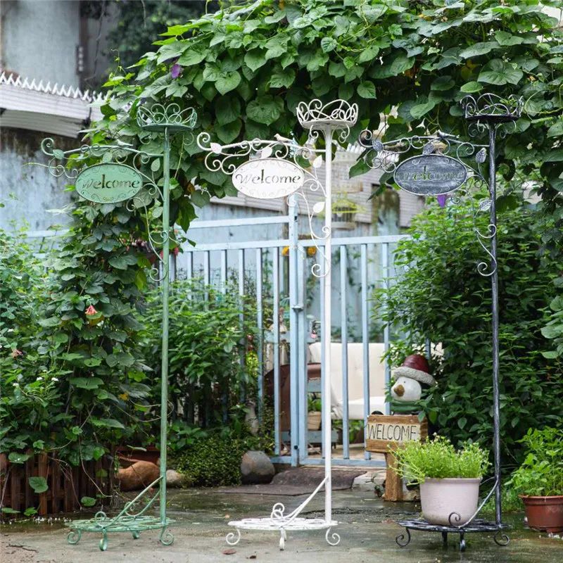 Iron art, welcome to double basket three-dimensional flower stand, outdoor base, double-layer basin, floor-to-ceiling courtyard