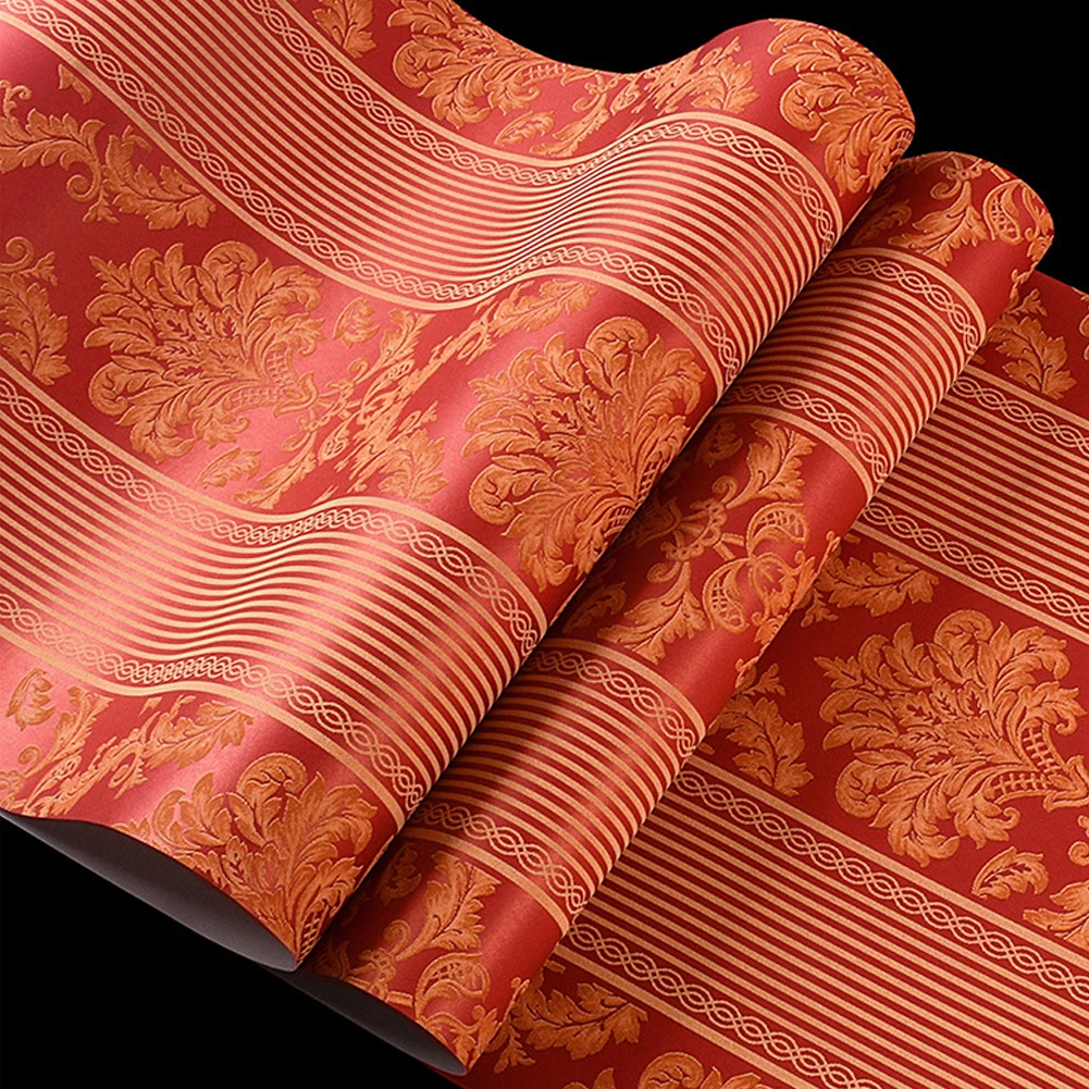 

Luxury Red 3D Vertical Striped Damask Floral Wallpaper Embossed Texture Roll for Wall Bedroom Living room Home Decor Wall Paper