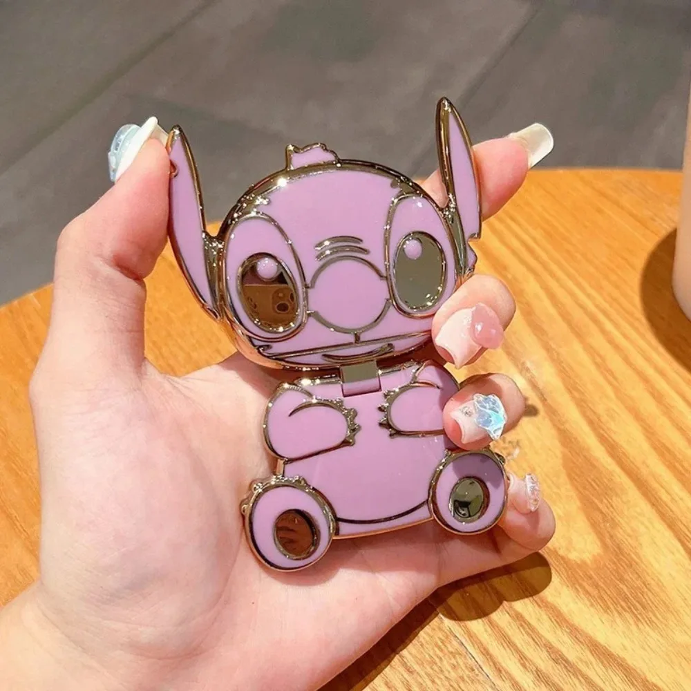 かわいいアニメステッチ電話ホルダーミラー付きリロステッチ電話バックステッカーポータブルユニバーサルブラケット装飾品女の子