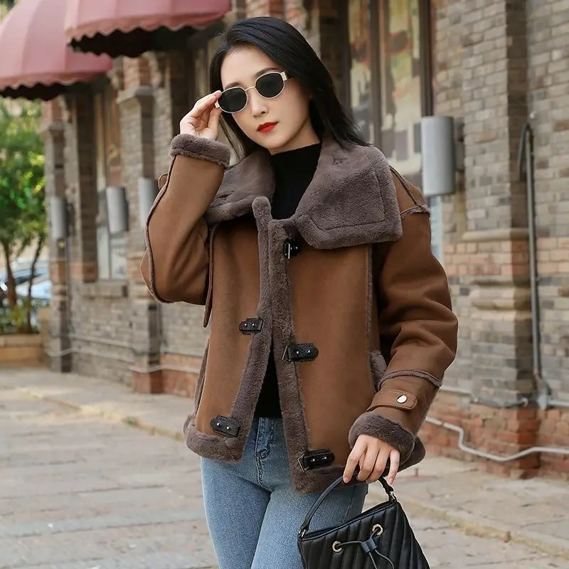 Thickened locomotive Clothing Women's Jacket Autumn Winter Fur Outer Wear Lnternet Cold-Proof Thickened Warm Jacket Thick Coat