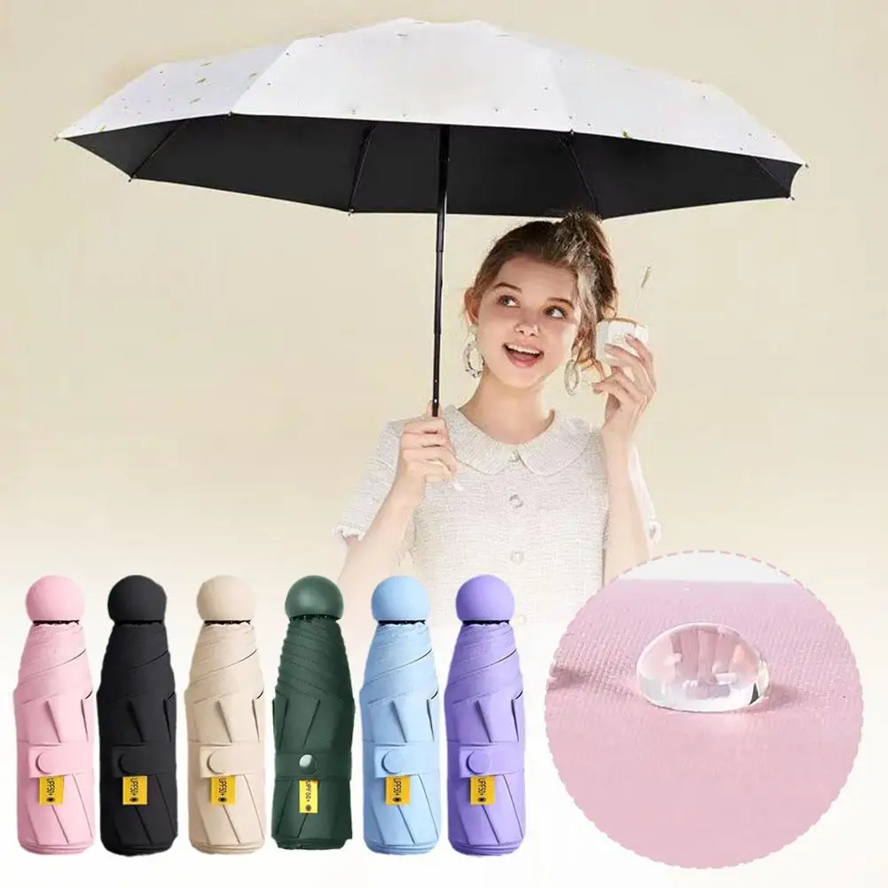 Portable Mini Folding Umbrella Sunscreen UV Protection Umbrella Solid Mini Five-fold Ultralight And Compact Color A5S6