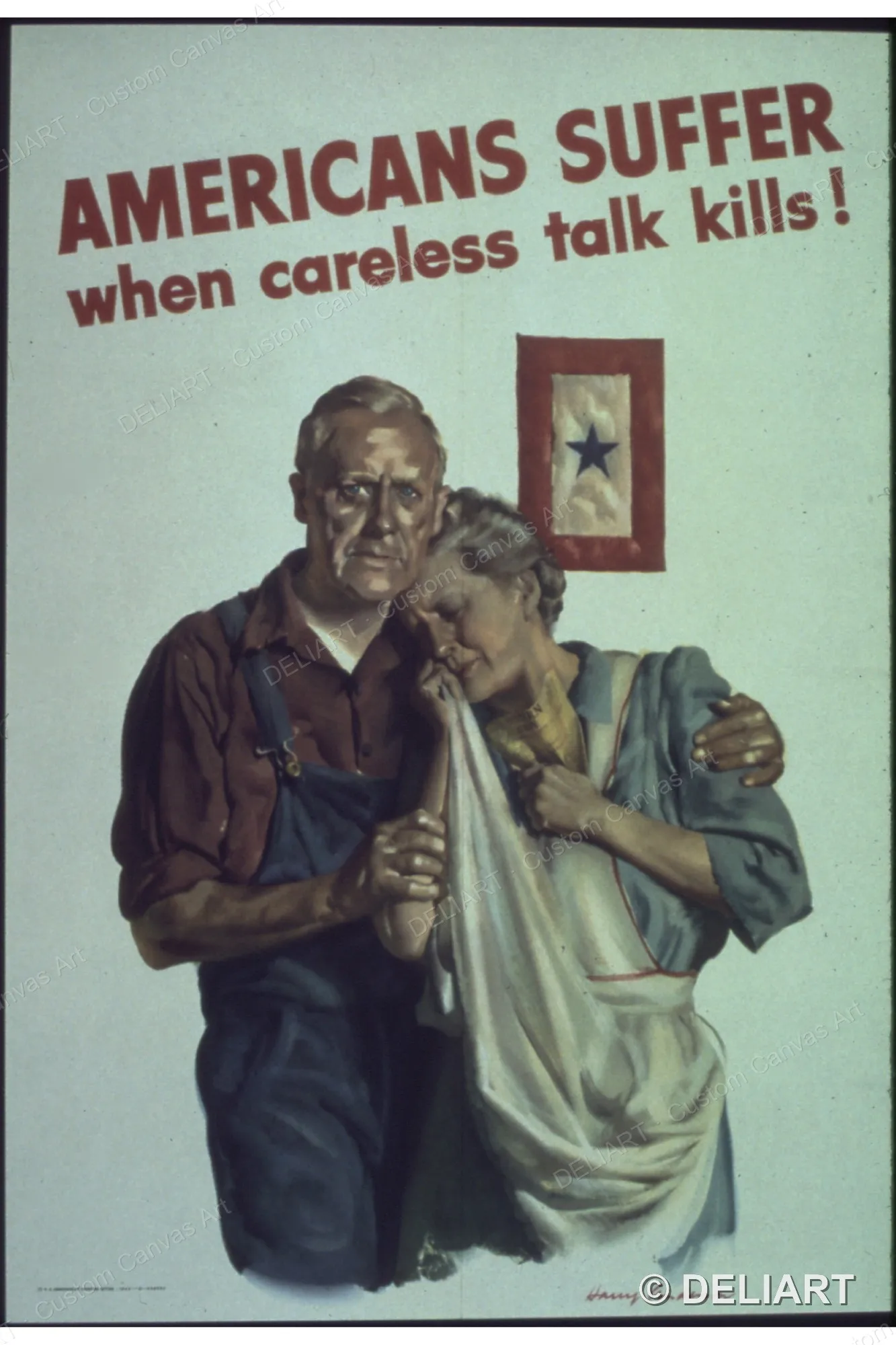 American's suffer when careless talk kills Vintage WWII Propaganda Canvas Wall Art Poster Print Retro Home Decor Unframed