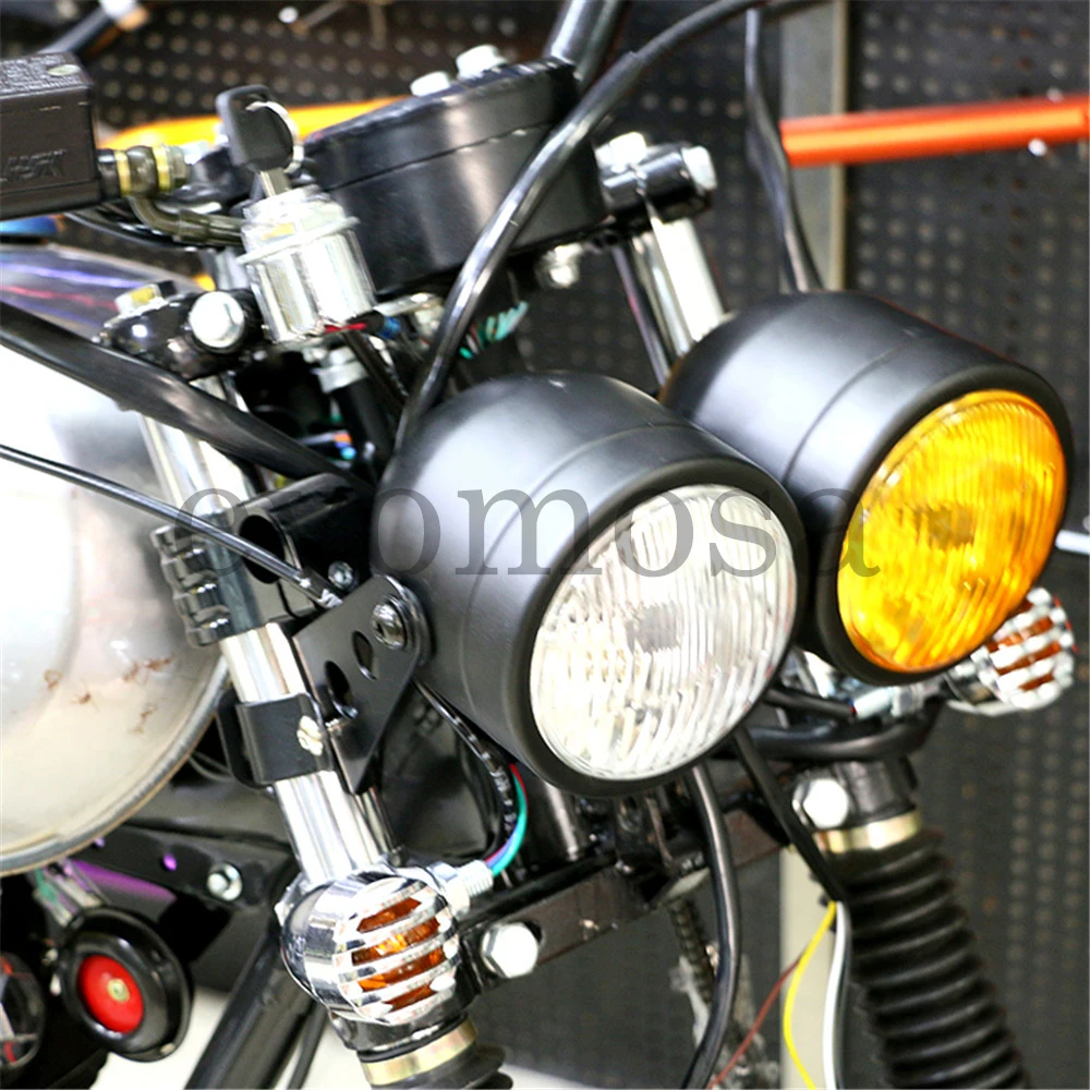 Универсальная двойная фара H4 для мотоцикла, двойная двойная лампа для Harley Softail Dyna Fat Boy FLSTF Cafe Racer Chopper Custom Bobber