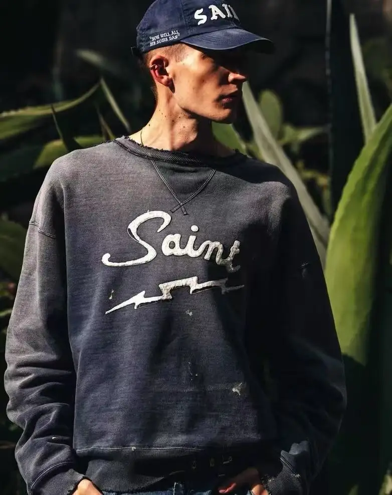 غسلها سانت 25SS CRW-N بلوزات عرق الرجال النساء Crewneck عالية الجودة البرق التطريز هوديي