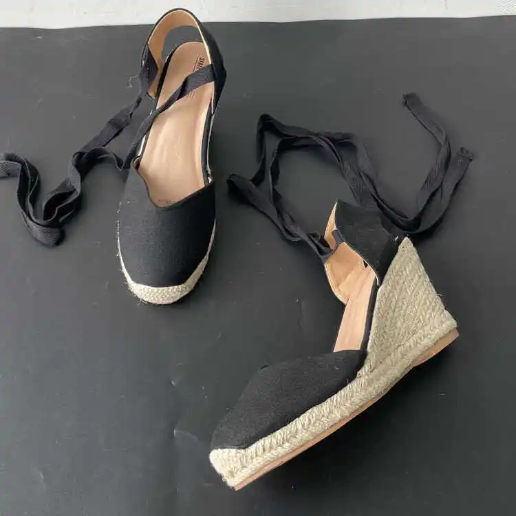 Closed Toe Sandals Black Shoes for Women Summer Heels Espadrilles Platform Large Size Clogs Wedge Beige Girls Lace Up Round Comf