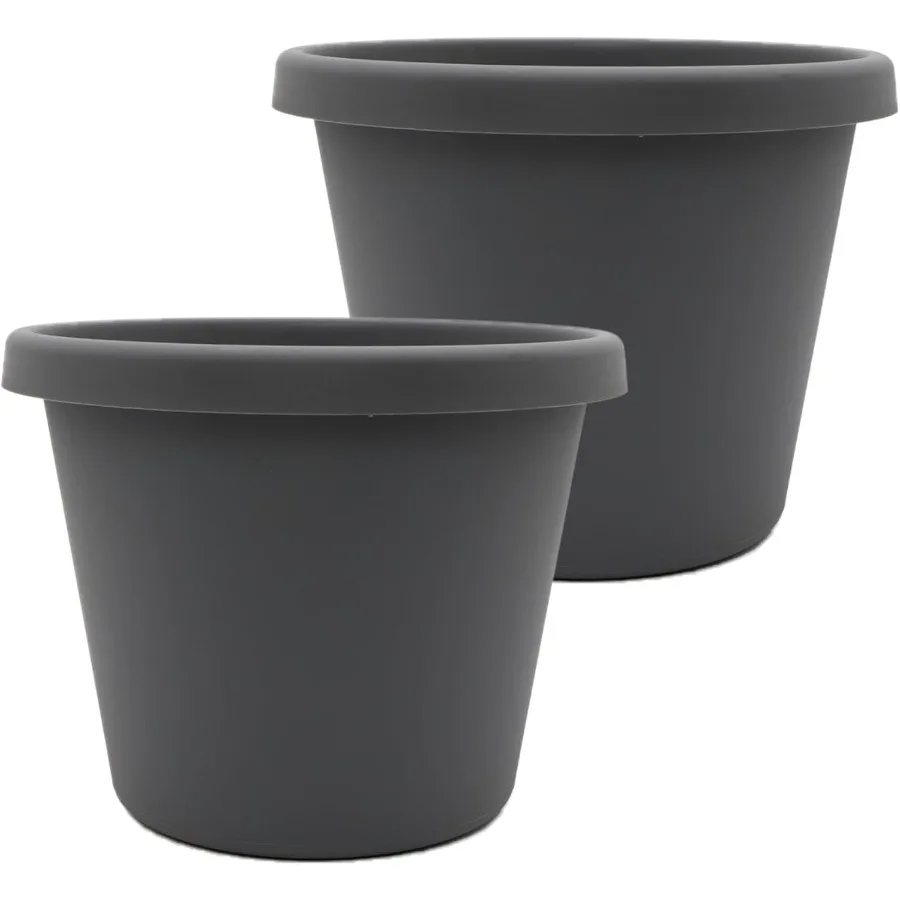 

20 Inch Prima Round Planter Pots with Drainage Holes and Rolled Rim Lightweight UV-Resistant Plastic Indoor Outdoor Planters 2-