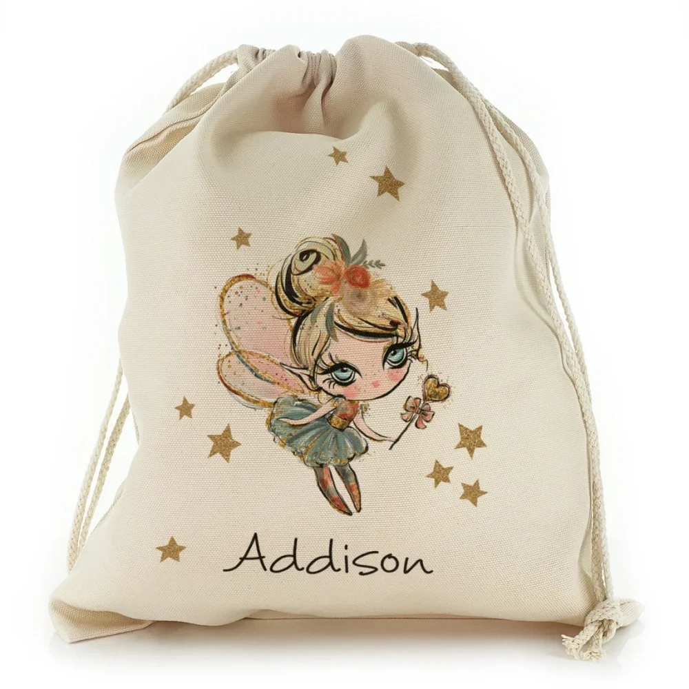 20 Beautiful Personalised Fairy Gift Bag,Chistmas gift bag Fairy Design Drawstring Sack Customised with With Name/Initials/Text