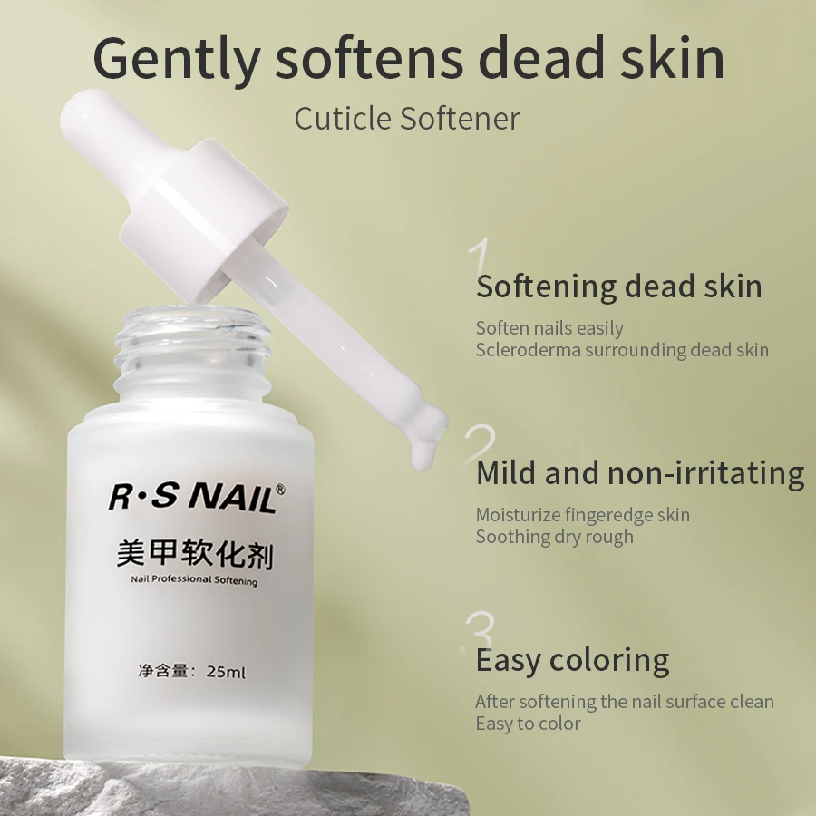 RS NAIL 25ml Rimozione cuticole e riparazione olio per cuticole Kit per la cura delle unghie Olio nutriente per cuticole per unghie Nutre e strumento per manicure danneggiato