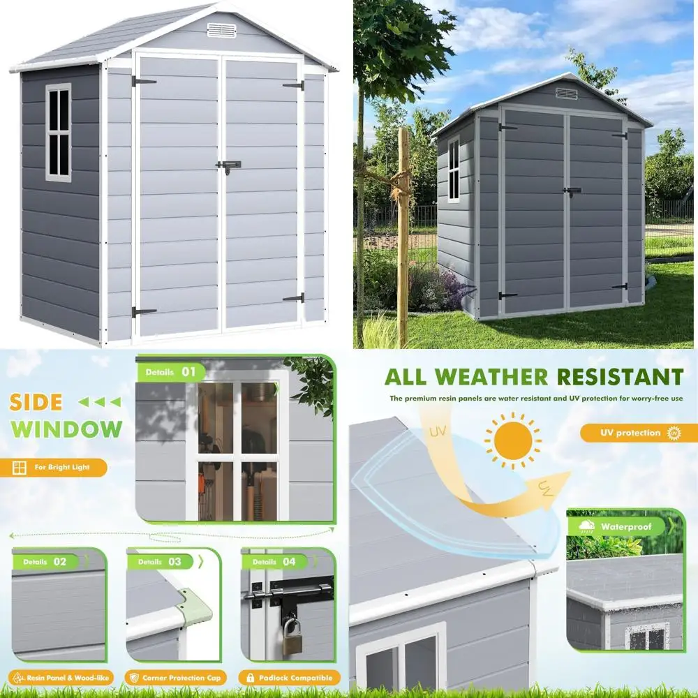 

Outdoor Storage Shed 6x4FT: Lockable Door, Waterproof Resin, Floor Included for Garden Tools and Patio Use