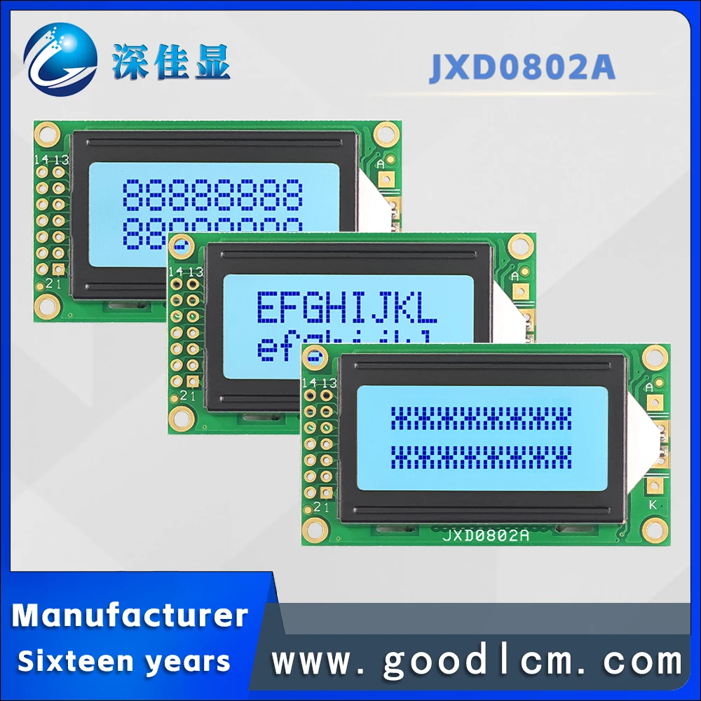 

Manufacturer 0802 small-sized character dot matrix screen JXD0802A STN grey Positive Russian characters LCM module