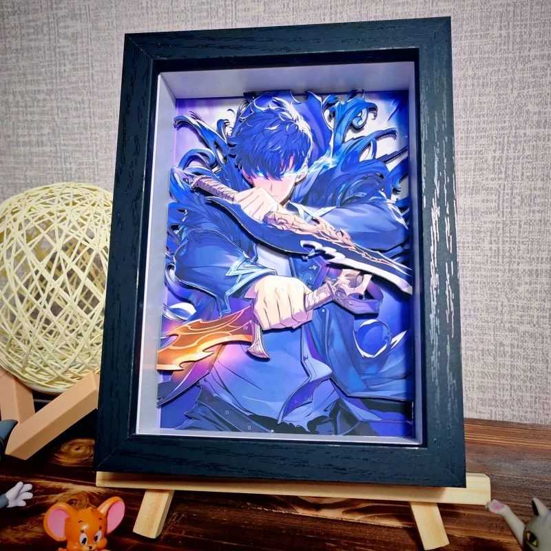 

Hot Anime Solo Leveling 3d Stereoscopic Painting Figure Seong Jin Woo Draw Collect Bedroom Decoration Poster Photo Frame Gifts