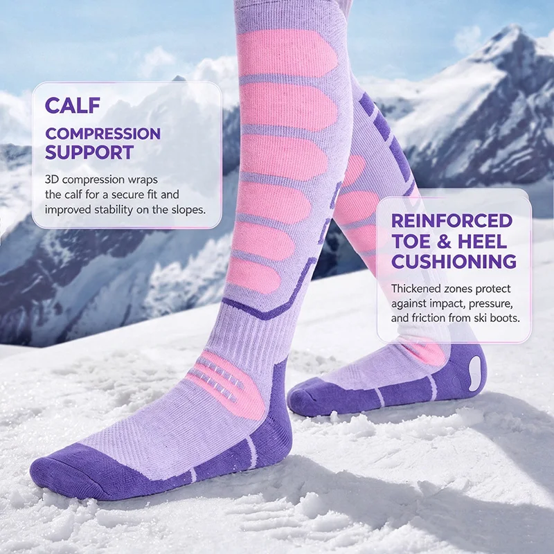 Kids Performance Ski Socks Wool Blend Thermal Snow Socks Moisture Wicking Cushioned Knee High Warm Socks for Skiing Snowboarding