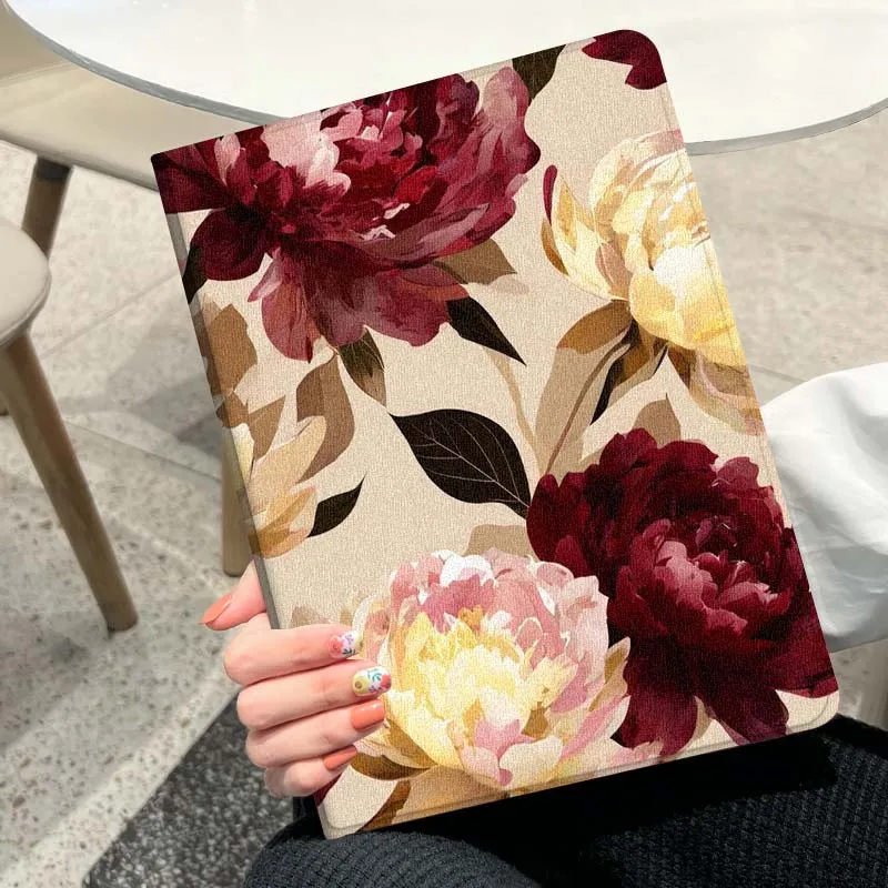 

Red White Peony Flower Pattern For Huawei MediaPad MatePad Air M6 M5 M2 T10s T5 C5e 10 11 12 X 10.8 SE Pro Cover Tablet Case