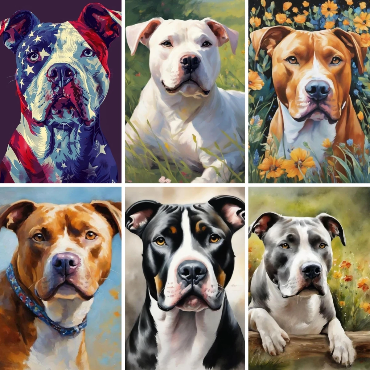 Pintura de diamante 5d, taladro completo cuadrado marrón americano Pit Bull Terrier, perros, bordado de diamantes, patrones de animales, mosaico de diamantes de imitación