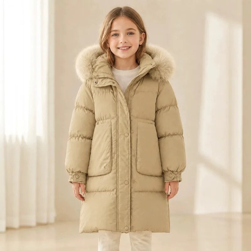 UNITIM Winter Junior Mädchen Praka 5-14 Jahre Teenager Mädchen Kunstpelzkragen Mittellange Jacke Kinder Mädchen Dicke Warme Reißverschluss-Oberbekleidung – Detail 3