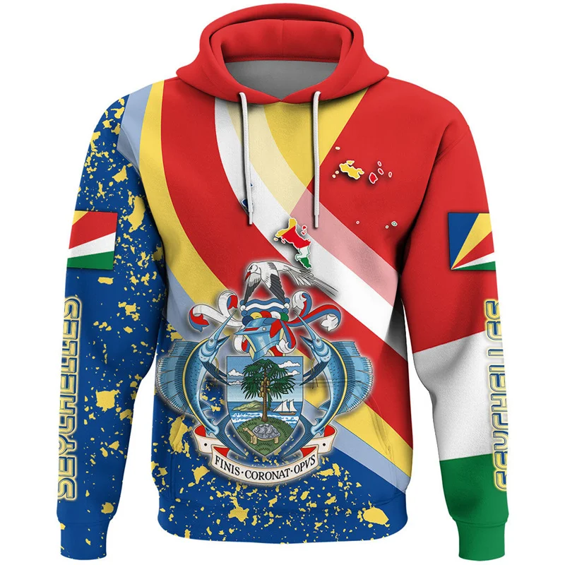 Seychelles Map Flag Men's African Coat Men Clothes 3D Printed African National Emblem Graphic Sweatshirt Male Pullover Hooded