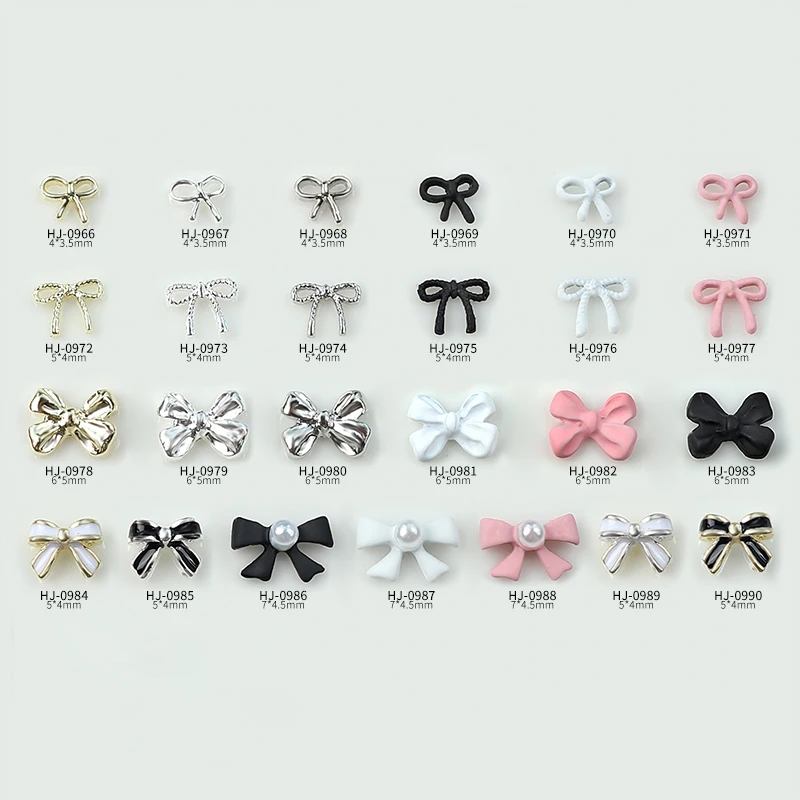 20pcs/Bag Gorgeous French Bow Alloy Spray Princess Series Nail Art Charms Decor Elegance Simple Bow Manicure Diy Rounded Parts