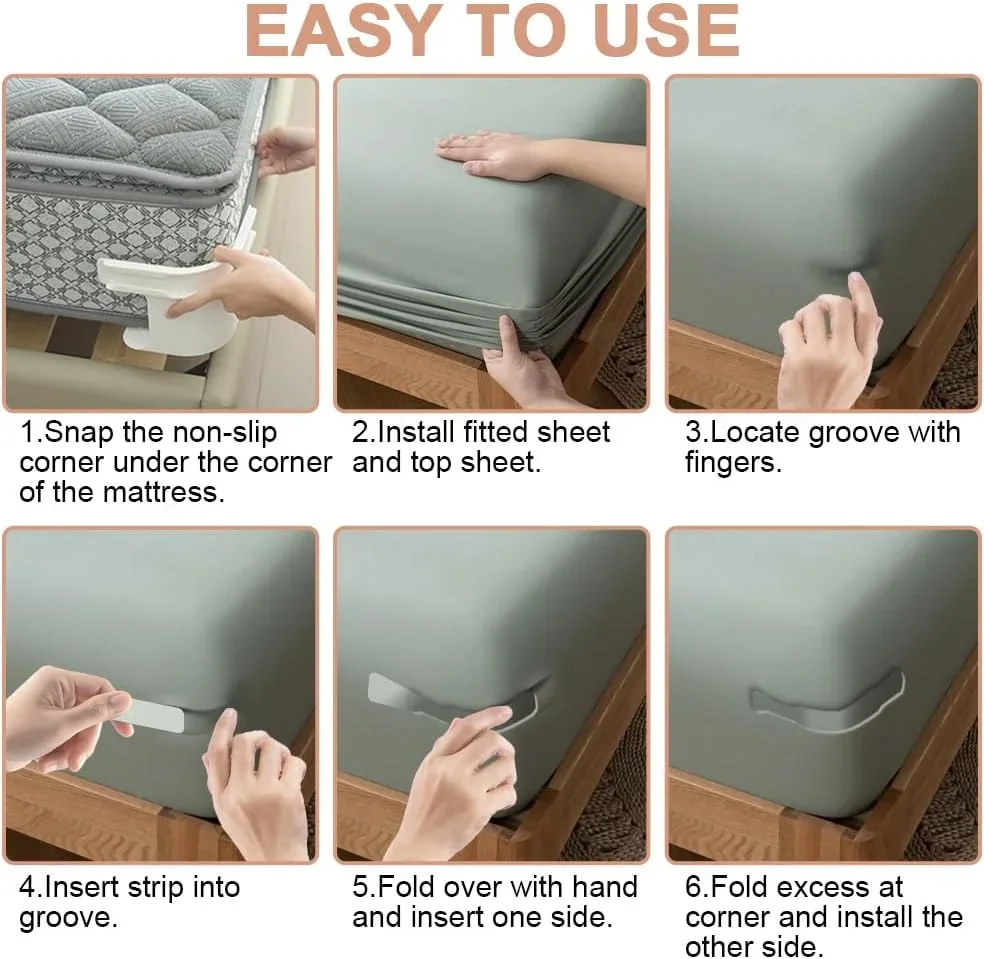 مجموعة حاملات ملاءات القفل - 4 عبوات من أشرطة ملاءات السرير شديدة التحمل مناسبة للزوايا تناسب جميع مقاسات المرتبة