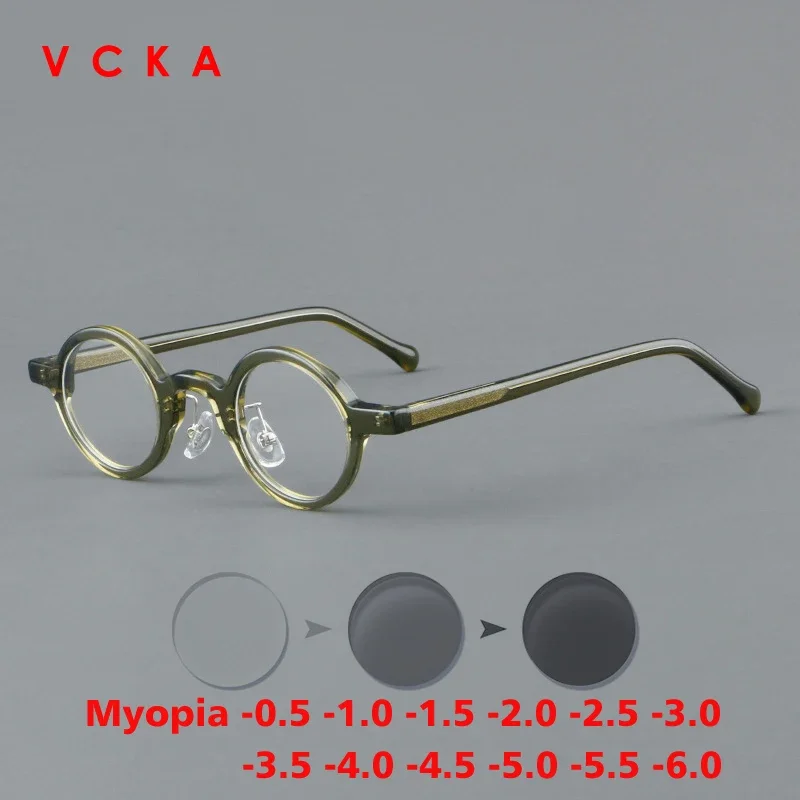 KIZN خلات النساء وصفة طبية قصر النظر مكافحة الأزرق تلطيخ النظارات الإطار الرجال خمر النظارات المستديرة الصغيرة-0.5 إلى -6.0