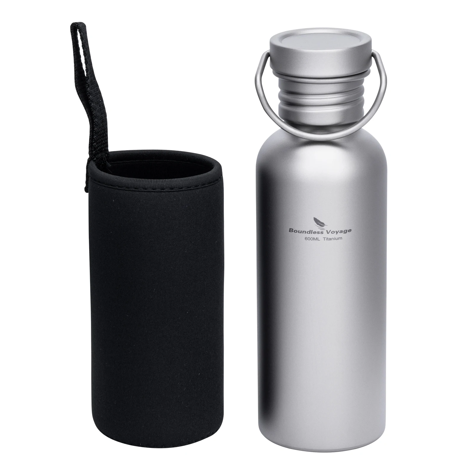 Boundless Voyage Titanium waterfles met brede opening, herbruikbare sportdrinkfles voor kamperen, wandelen, picknicken, klimmen, hardlopen