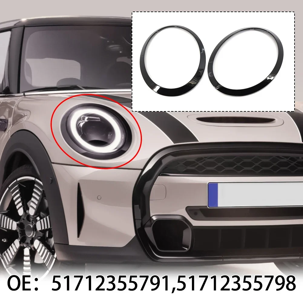 

Part Frame 2pcs 51712355791 Accessories Bright BLACK For MINI COOPER F55 F56 F57 HEADLIGHT TRIM RING LEFT+RIGHT