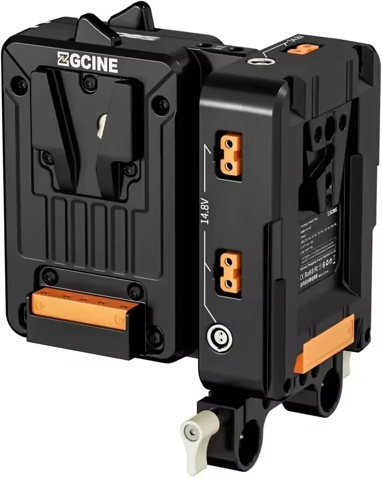 ZGCINE VM-HS2 Hot Swap Shark Fin Dual Micro V Mount Battery Plate Support Output Lemo 2 Pin / D-Tap / USB-C / BP for Filming