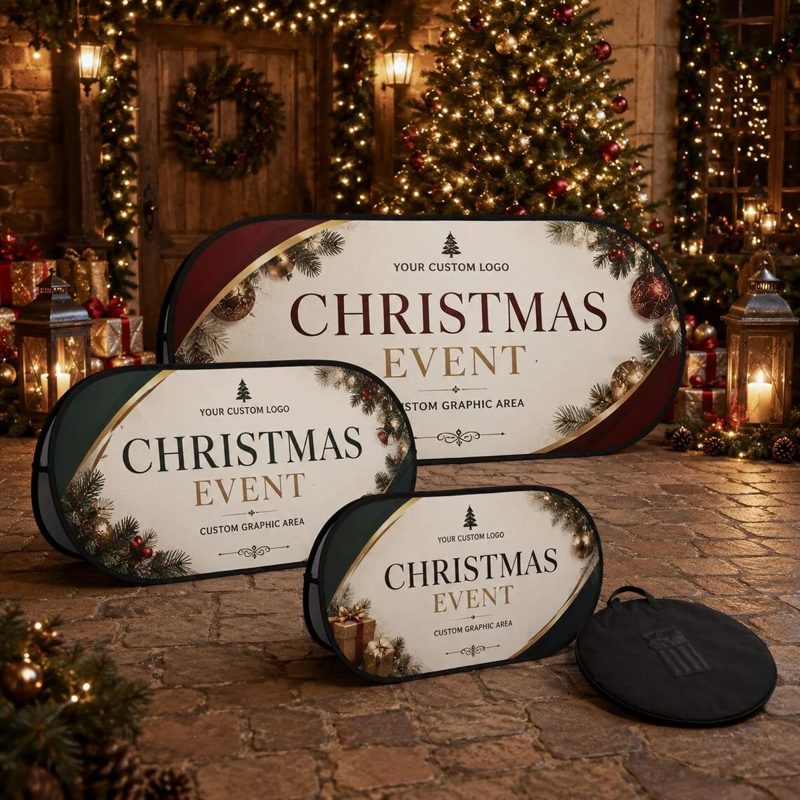 Individuelles Weihnachts-Pop-Up-Banner Personalisiertes Feiertags-Gartenschild Tragbares Zusammenklappbares Display für Weihnachtspartydekoration 1 Stück