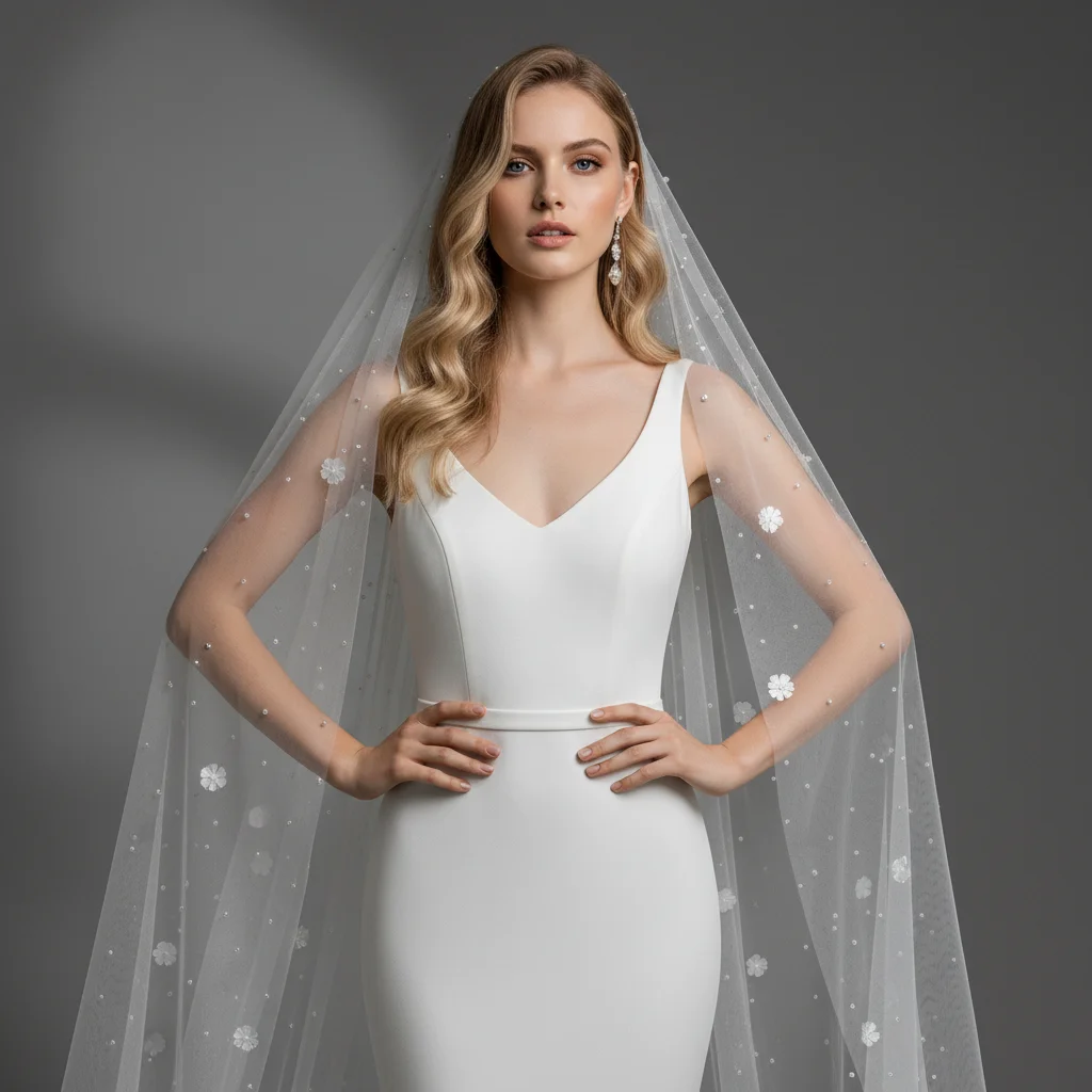 

Свадебная фата с цветочным принтом, однослойная свадебная фата белого цвета слоновой кости, разные размеры с расческой, свадебный аксессуар, мягкий G83