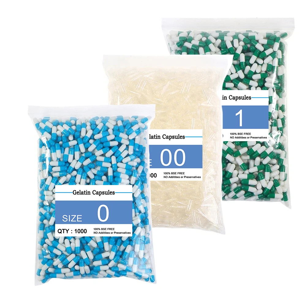 1000PCS Empty Capsules Gelatin Clear 00# 0# Hollow Hard Transparent Pill Seperated Joined Capsules