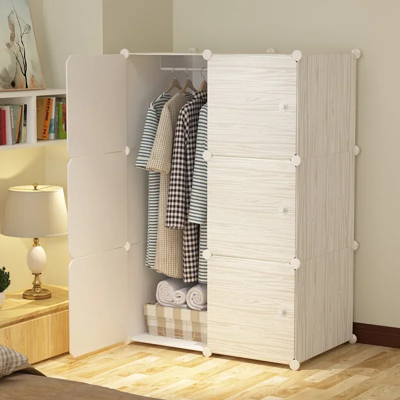 Simple wardrobe assembly, plastic wardrobe, baby home deepening simulation, wood grain plastic magic film wardrobe, affordable p