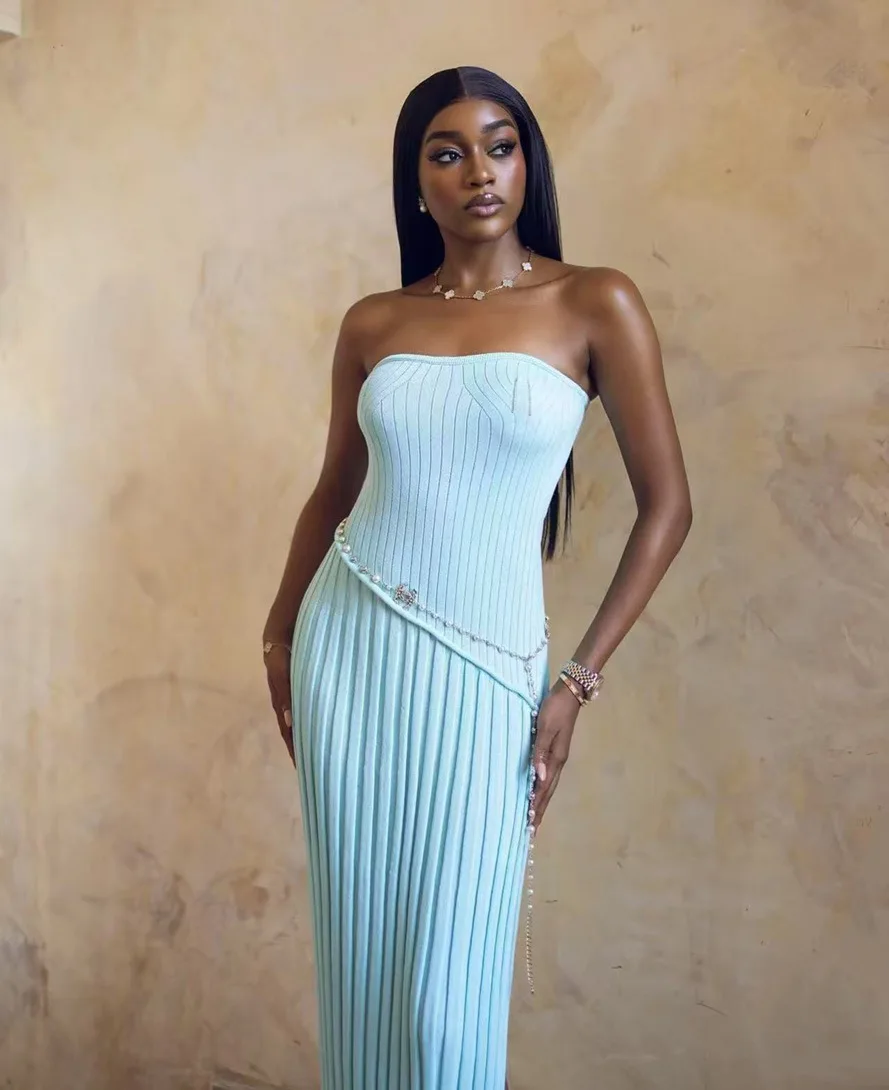 

Elegant Women's Dress Summer Single Breasted Sleeveless Knitted Long Dress Solid Color O-neck Button Fashion Slim A-line Dresses