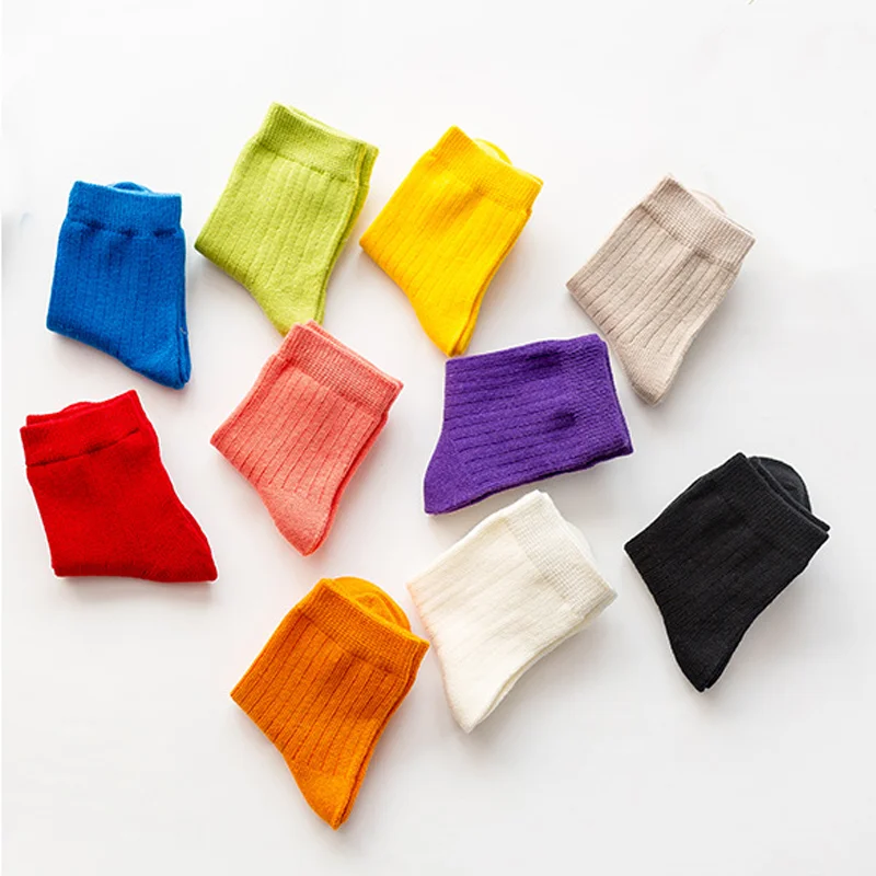 5Pair/lot New Children\'s Socks Solid Color Boys Girls Casual Socks