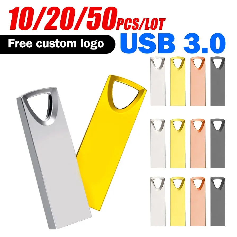 

10/20/50Pcs/lot Free Custom LOGO Metal 3.0 USB Pendrive 4GB 8GB 16GB Flash Pen Drive 32GB Memory Stick 64GB Company Gift U-disk