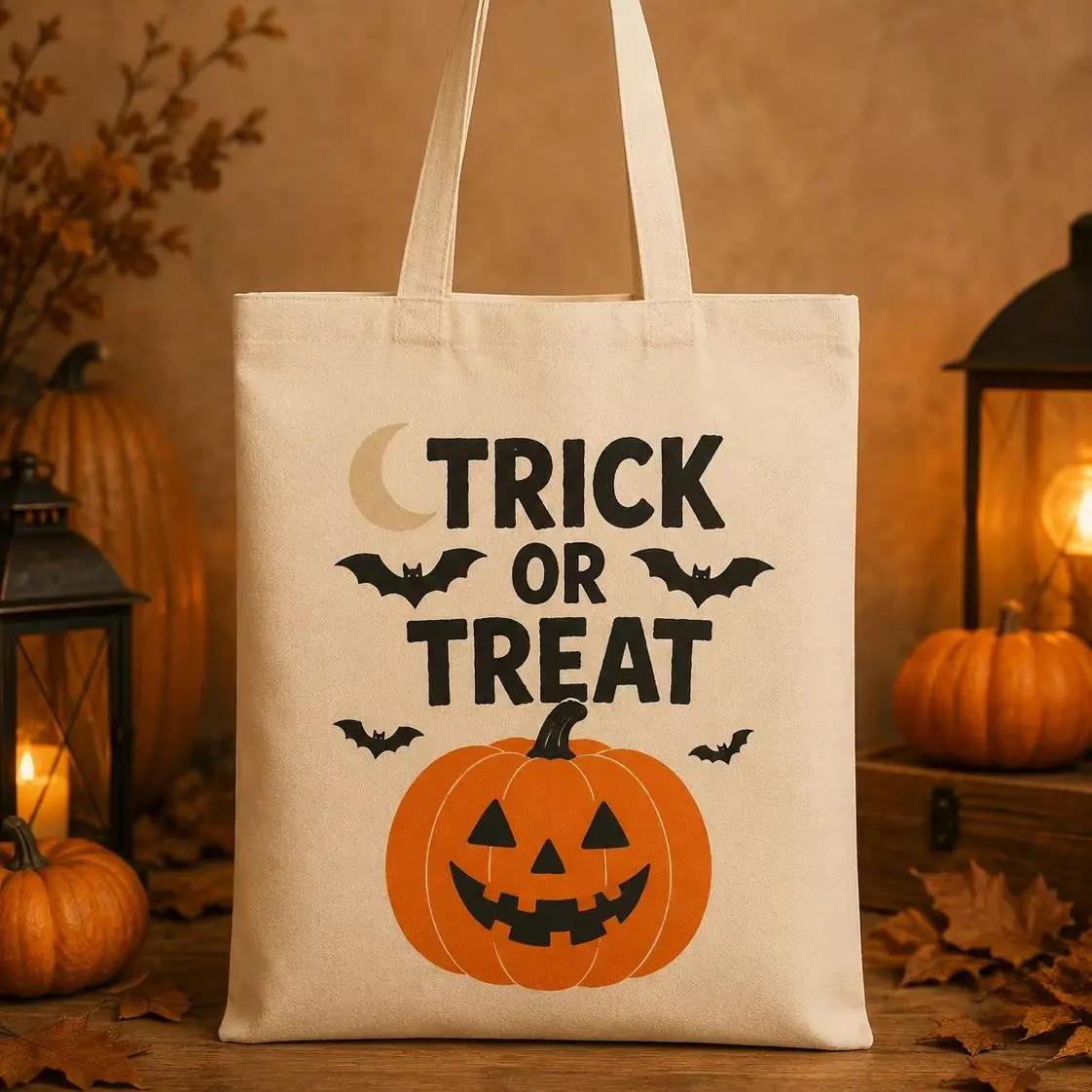 Custom 10ps Halloween Canvas Tote Bag Name Pumpkin Bat Print Large Capacity Shopping Handbag Women Girls Halloween Party Gifts