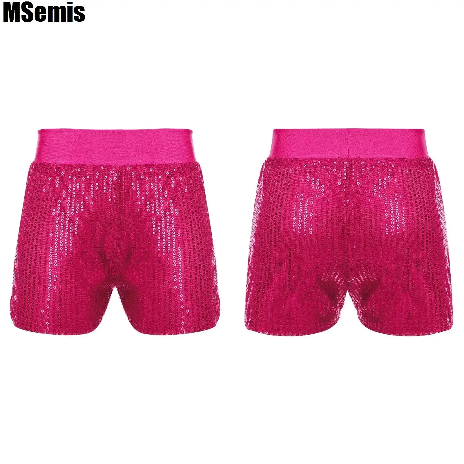 

Kids Girls Sparkling Sequin Dance Shorts Elastic Waist Soft Lined Shorts Dance Costumes for Jazz Stage Performance