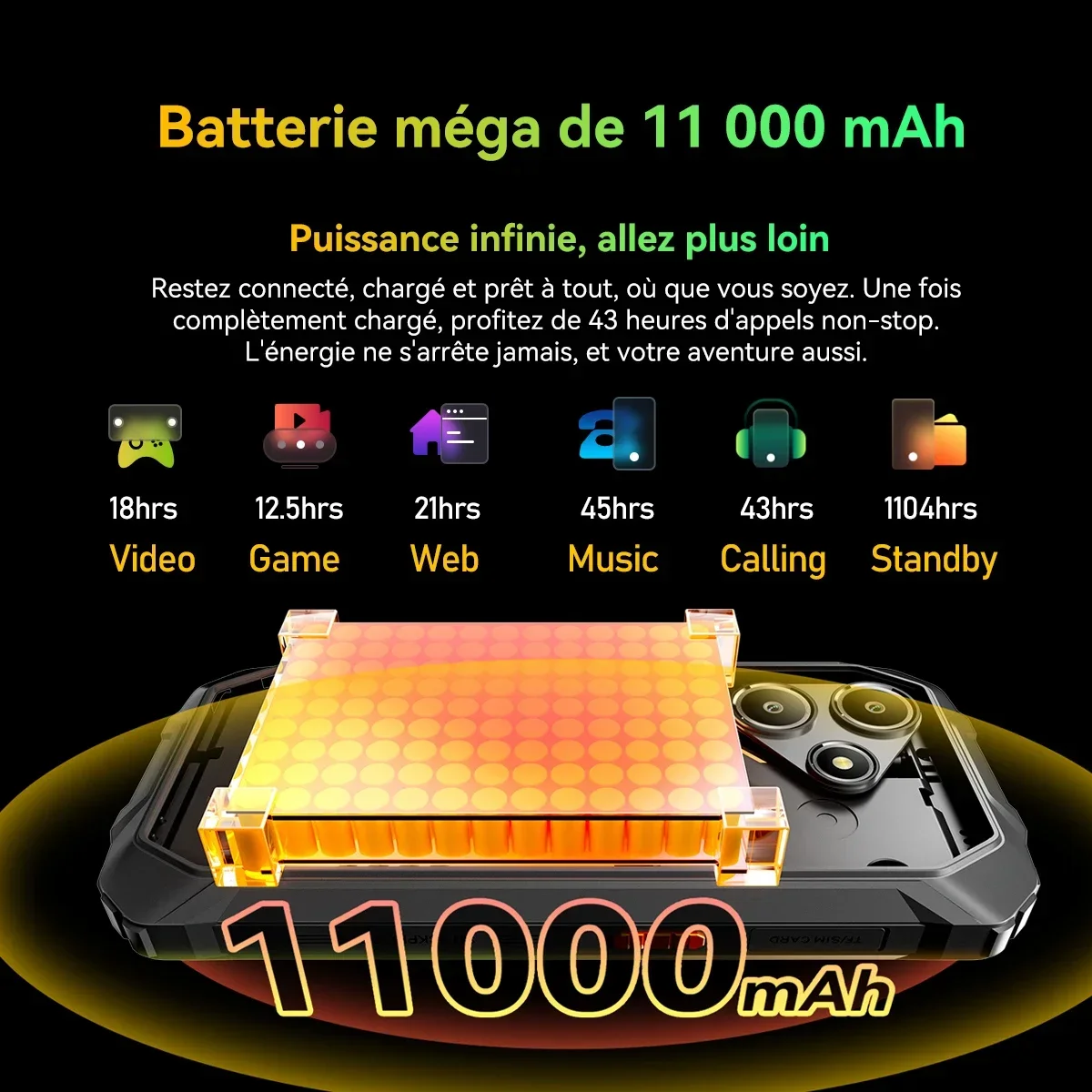 OSCAL Marine 2 [بدون شاحن الاتحاد الأوروبي] هاتف ذكي متين 11000 مللي أمبير [4 جيجابايت + 64 جيجابايت] [8 جيجابايت + 256 جيجابايت] 8 ميجابكسل + 16 ميجابكسل أندرويد 15 NFC/GPS هاتف محمول