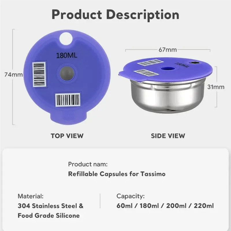 

WDL For Machine Coffee Capsule Pod Refillable Filter Pod+Pressing Powder Hammer+Filter Paper 200Ml