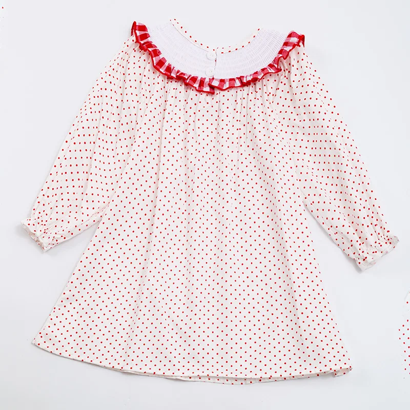 Girlymax Winter Christmas Tree Smocked Dots Baby Girls Kids Children Clothes Twirl Knee Length Long Sleeve Dress