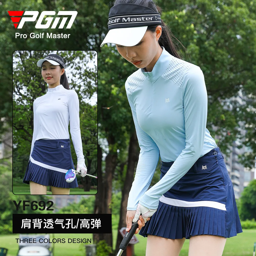 PGM Golf Clothing Women's Shoulder Back Breathable Top T-shirt Stand Collar Long Sleeve Autumn Sportswear