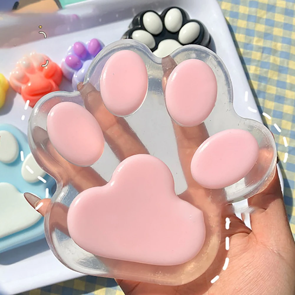 Clear Cat Paw Jellys Squshie Toy Portable Adorable Stress Relief Toy for Adults Kids Hand-made Stress Relief Squeeze Toy