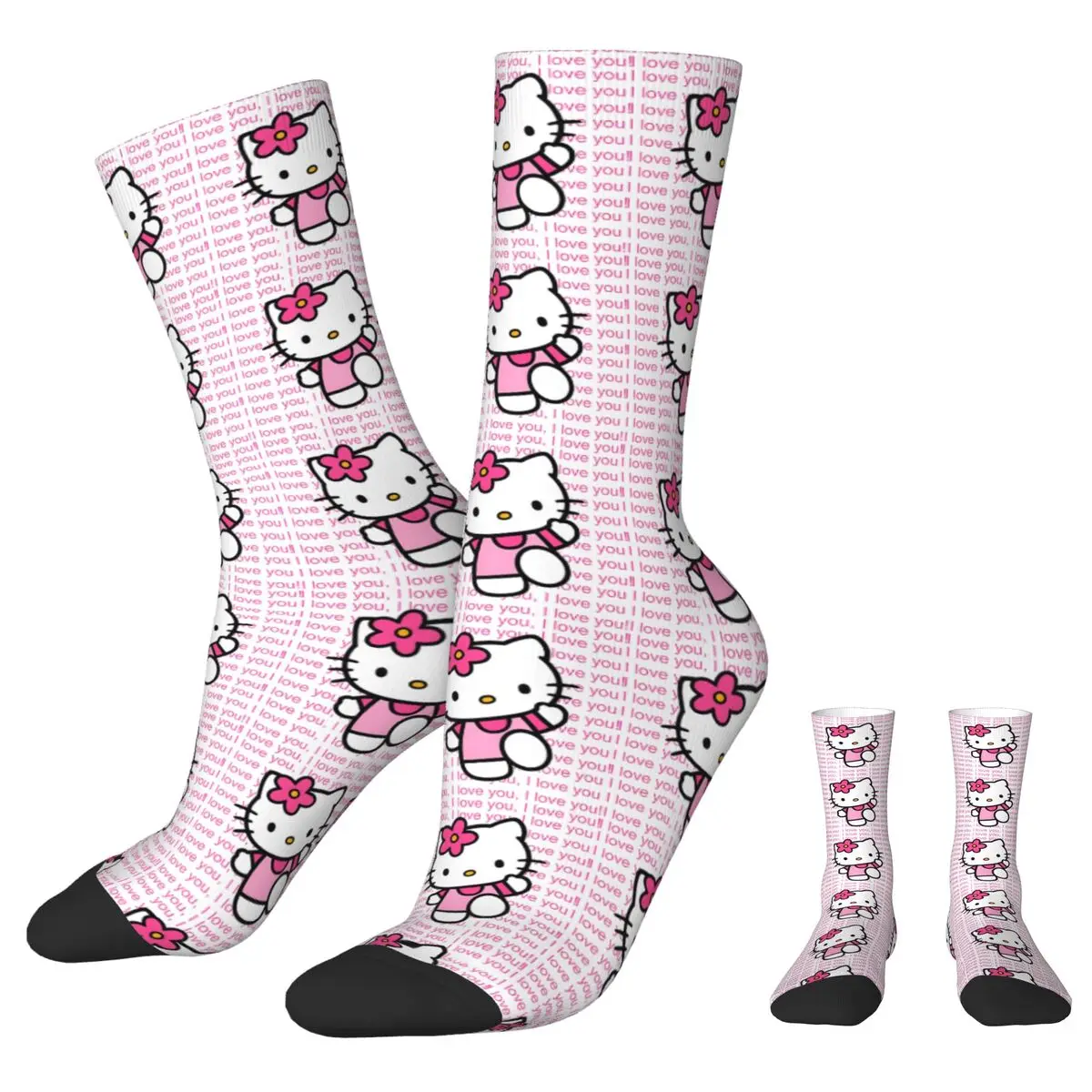 Official Hello Kitty I Love You Art Winter Warm Crazy Design UnisexSocks Non-slip Skateboard Socks