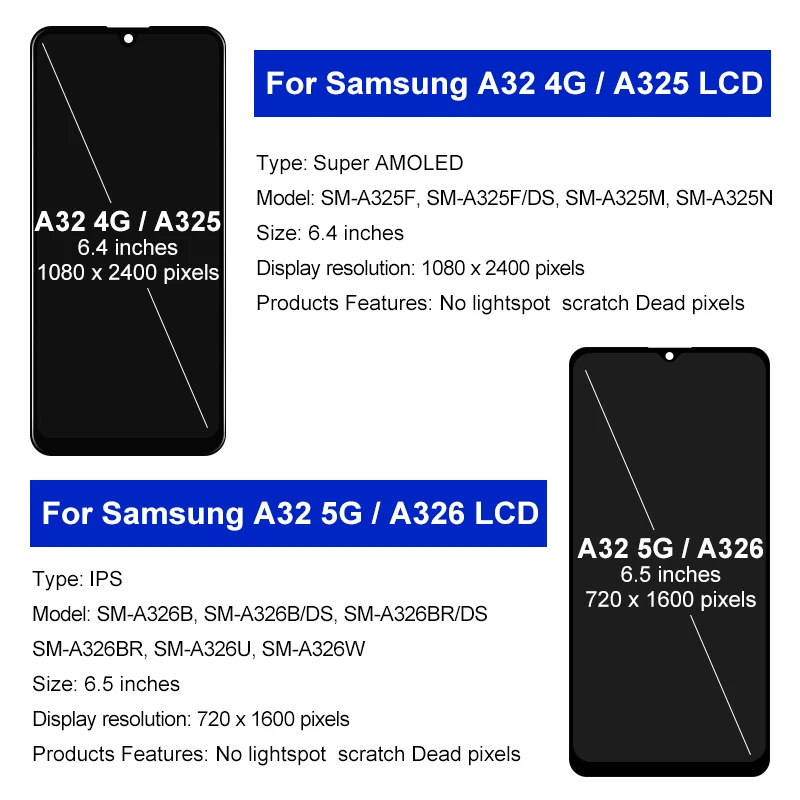 SUPER AMOLED For Samsung Galaxy A32 4G A325F Display For Samsung Galaxy A32 5G Touch Screen Digitizer Display Replacement Parts